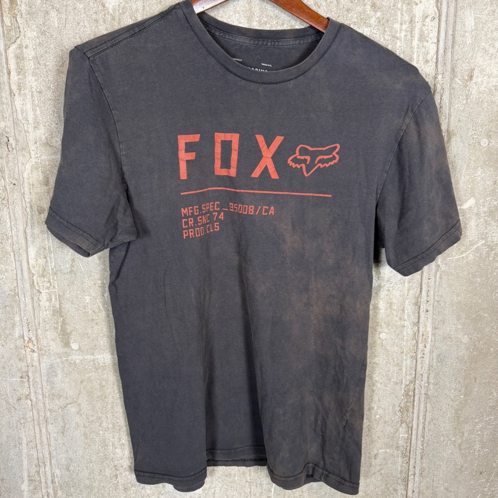 Fox‎ Racing Mens Graphic T-Shirt Black Orange Logo Distressed Cotton Size Medium